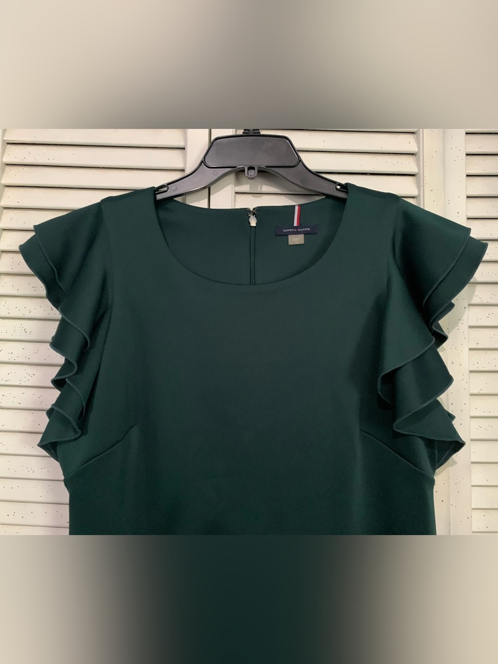 Tommy Hilfiger Green Fluttered Ruffle Sleeve Sheath Midi Dress Career Wear - Picture 2 of 9